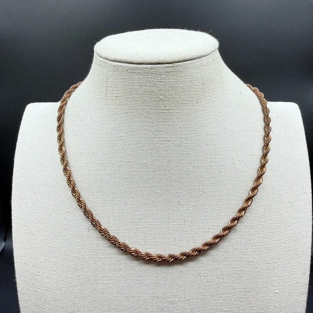 Copper Tone Rope Chain Necklace Twisted Statement Layering Minimalist Jewelry
